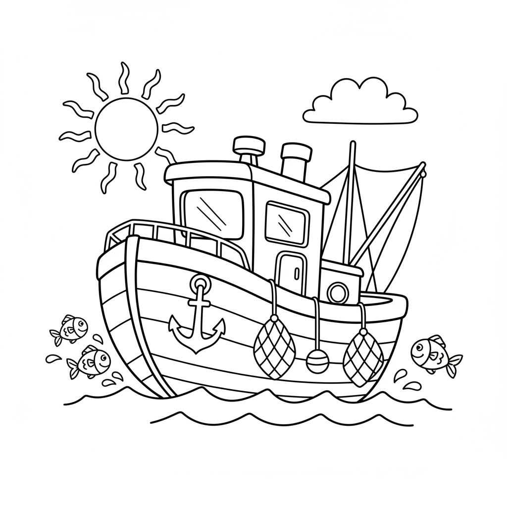 Fischerboot Ausmalbild