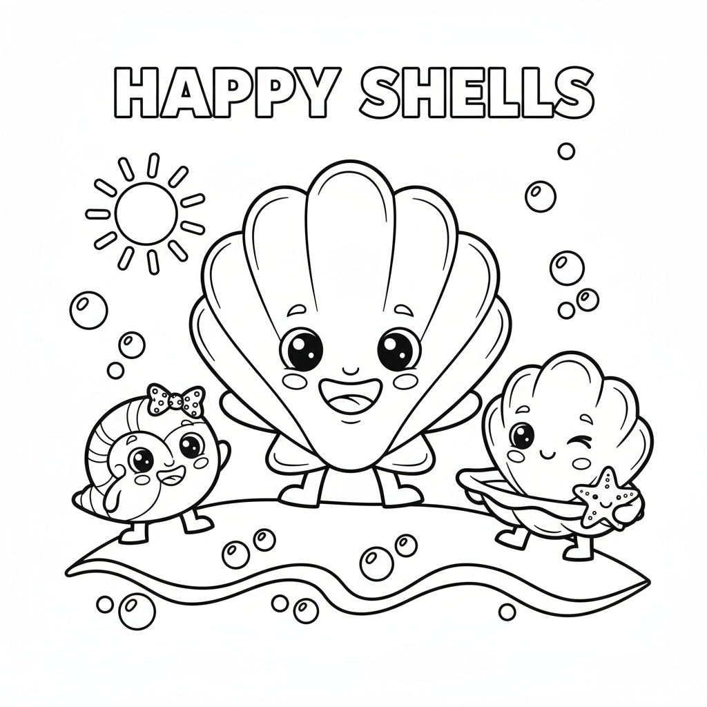 Happy Muscheln Ausmalbild