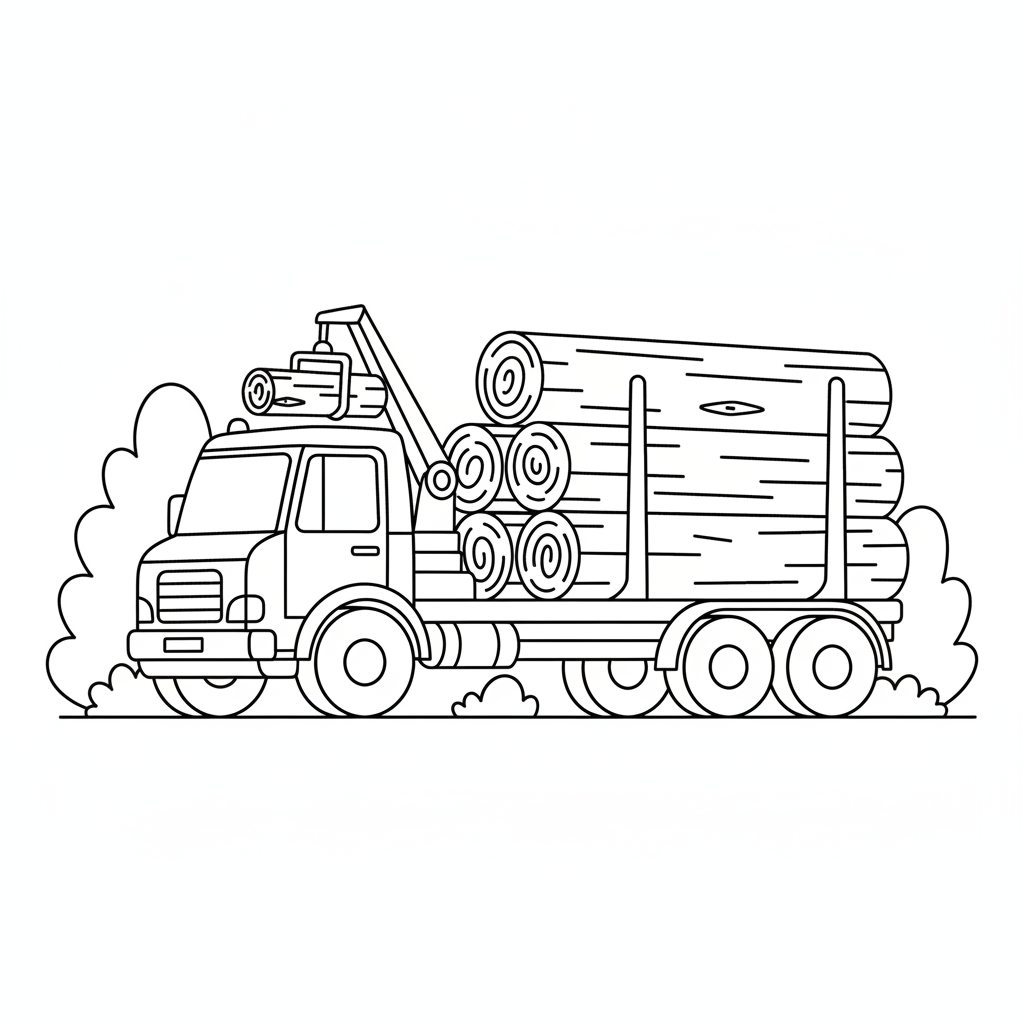 Holztransporter mit Baumstämmen Ausmalbild