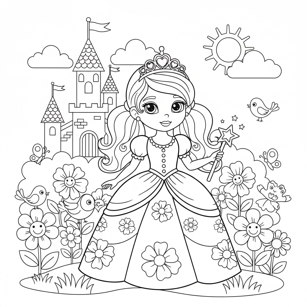 Kleine Prinzessin mit Diadem Ausmalbild