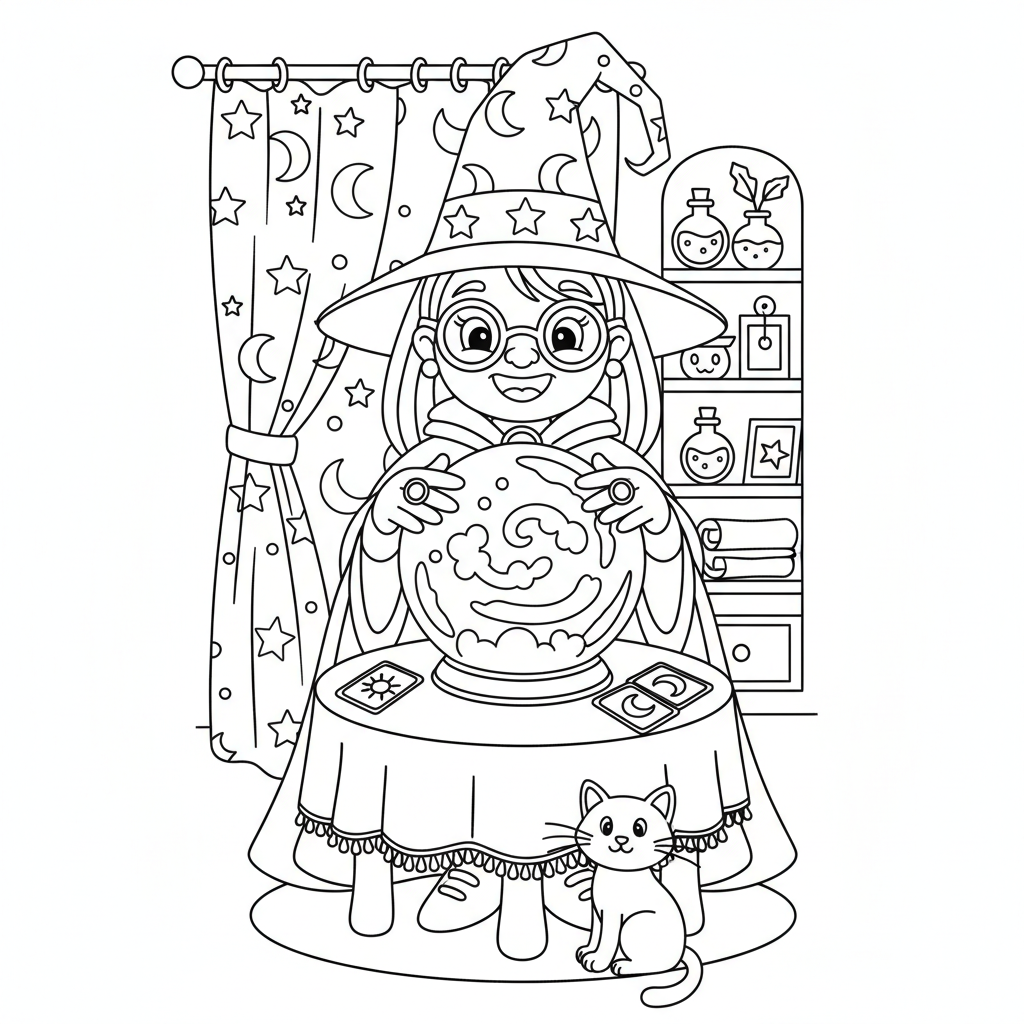 Kristallkugel Wahrsagerin Ausmalbild