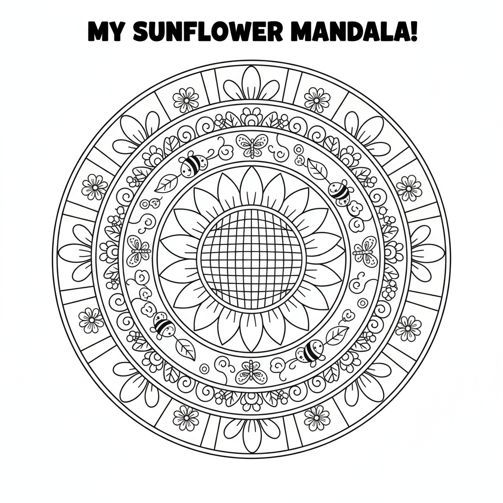 Sonnenblumen-Mandala Ausmalbild