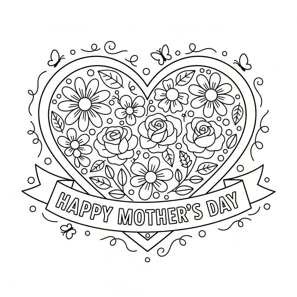Herz mit Blumen zum Muttertag Ausmalbild