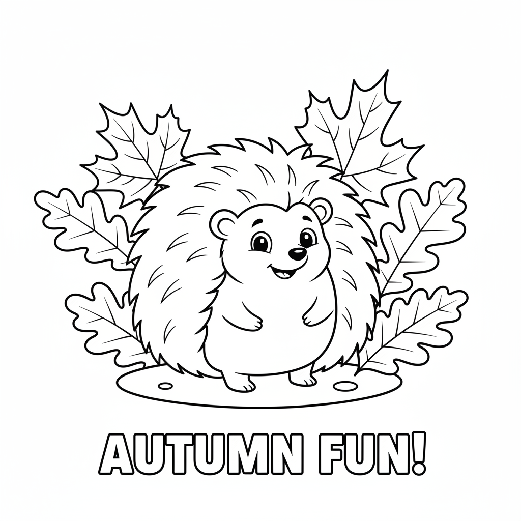 Igel mit Herbstlaub Ausmalbild