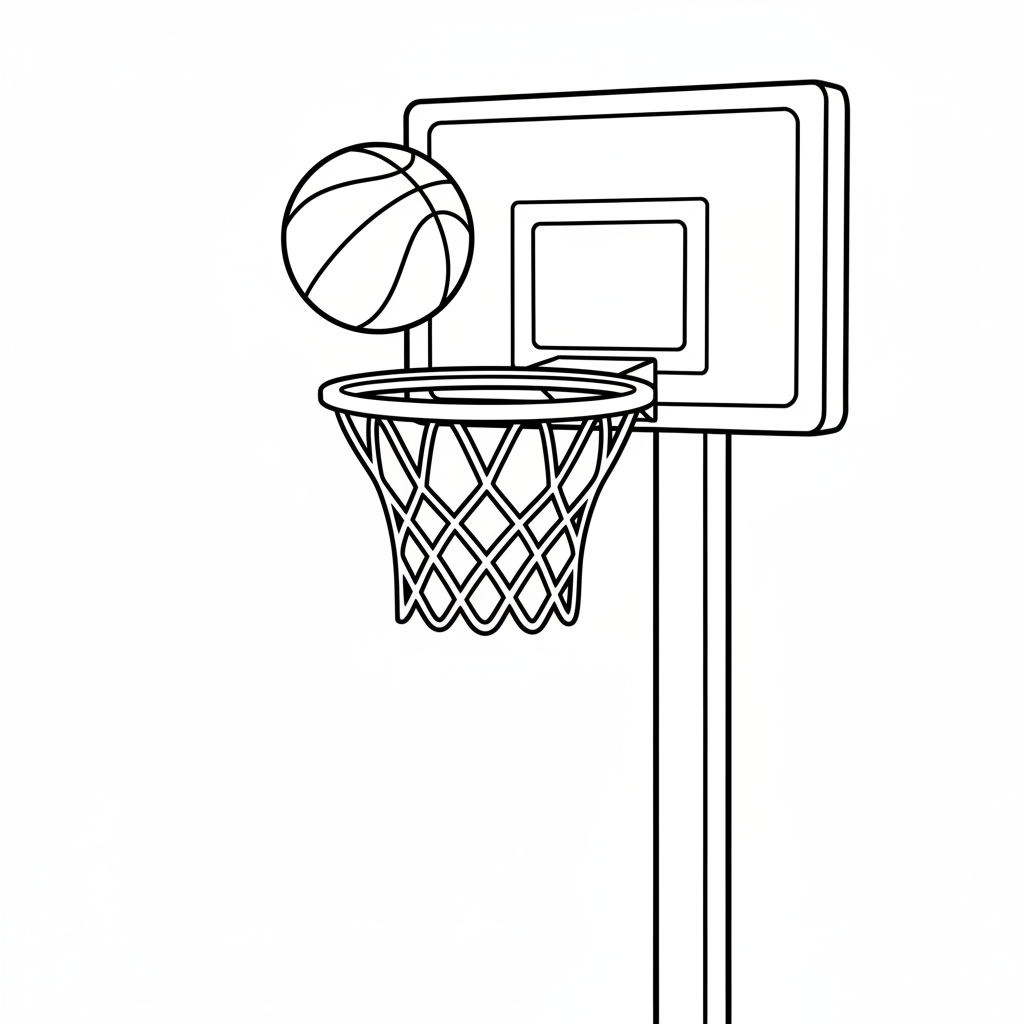 Basketballkorb und Ball Ausmalbild