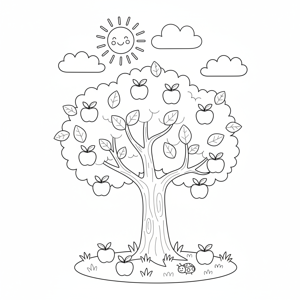 Apfelbaum mit Früchten Ausmalbild