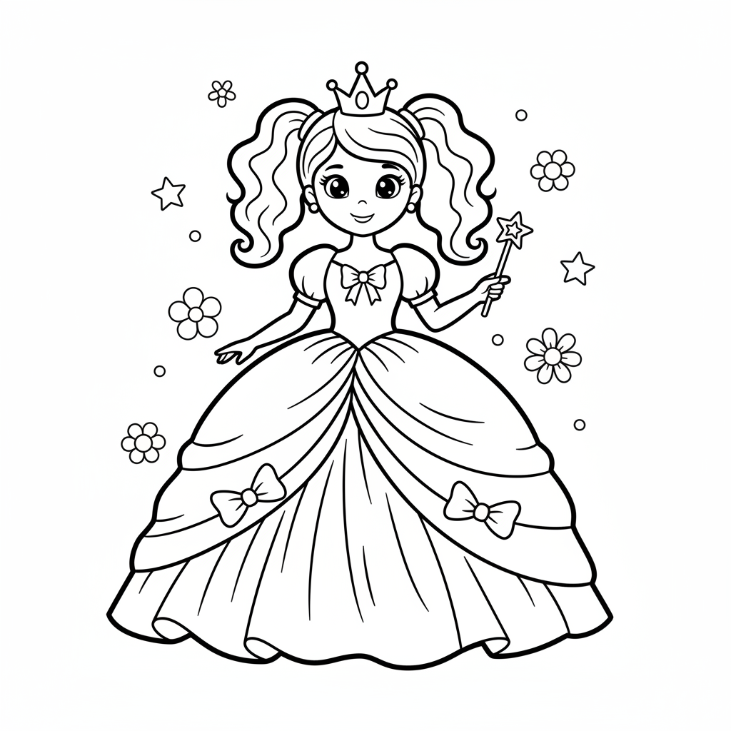 Schöne Prinzessin im Ballkleid Ausmalbild