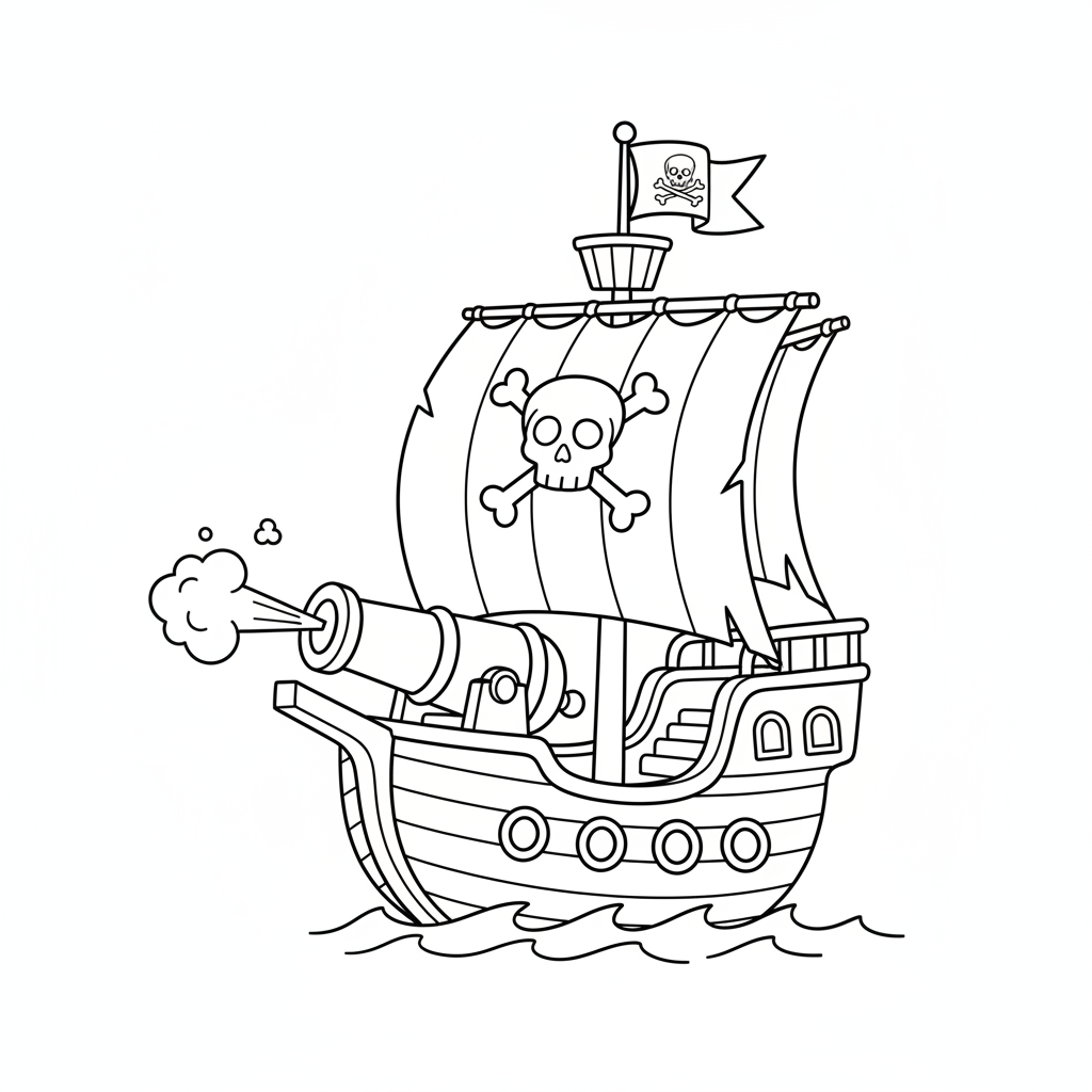 Kanone auf Piratenschiff Ausmalbild