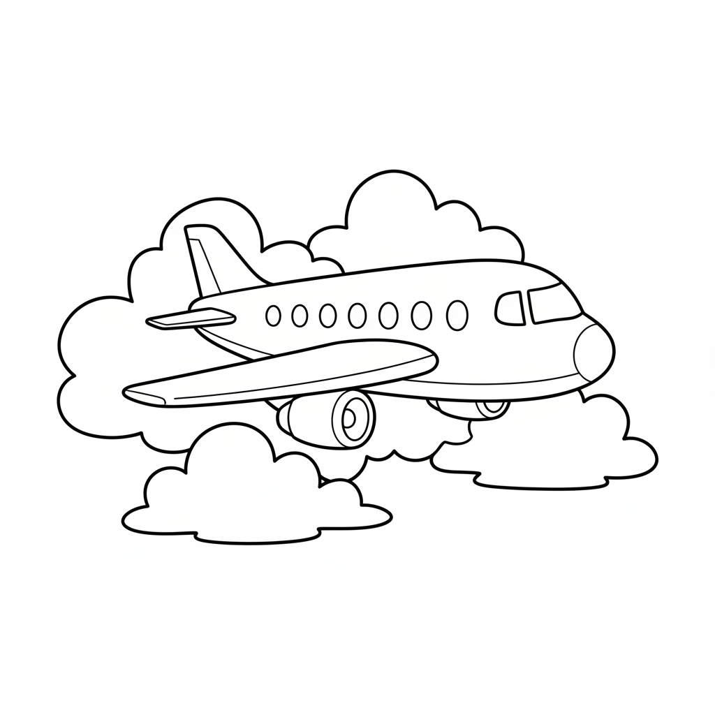 Passagierflugzeug in den Wolken Ausmalbild