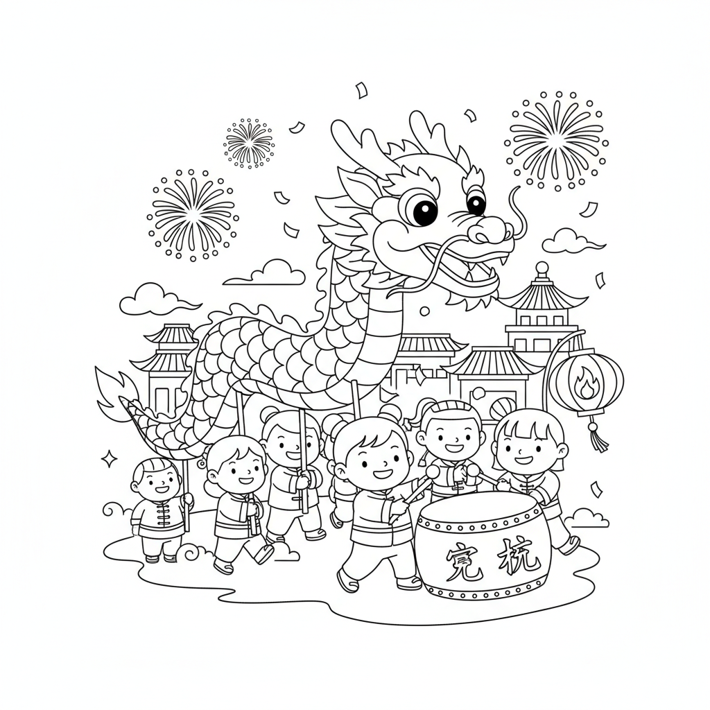 Chinesischer Drache beim Fest Ausmalbild