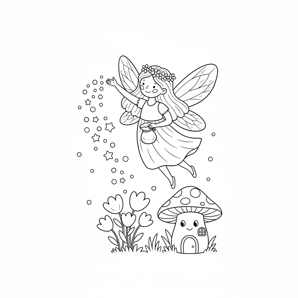 Fee streut Sternenstaub Ausmalbild