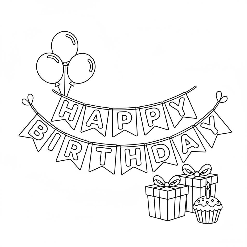 Happy Birthday Banner Ausmalbild