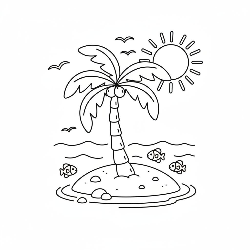 Palme auf Tropeninsel Ausmalbild