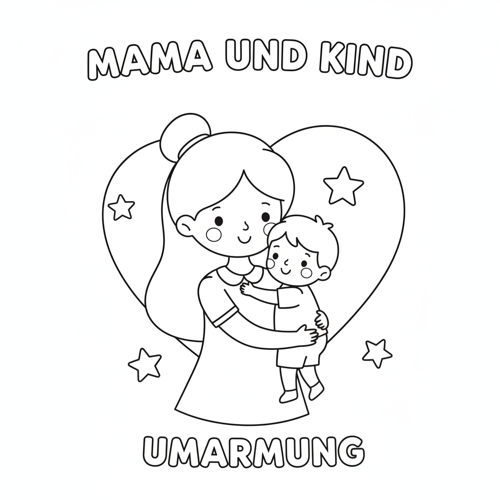 Mama und Kind umarmen sich Ausmalbild