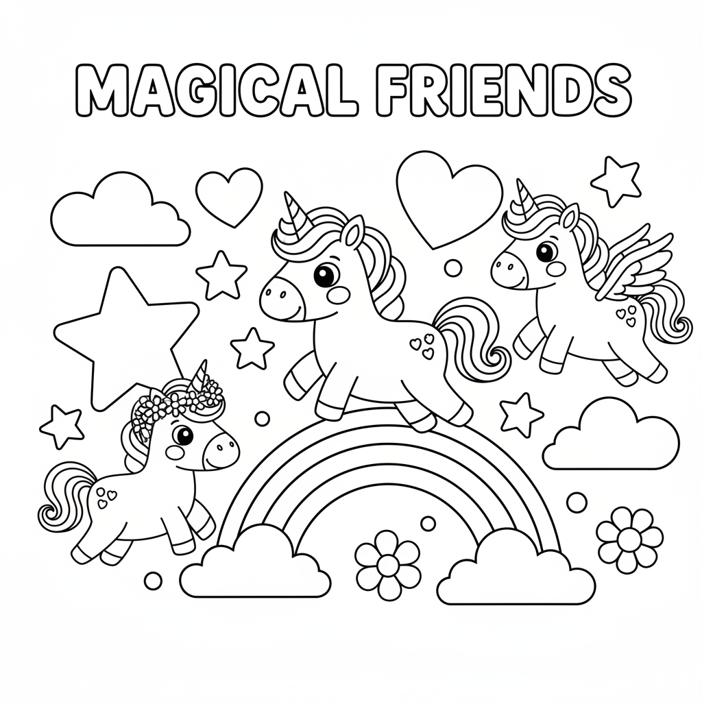 Cute Einhörner Ausmalbild