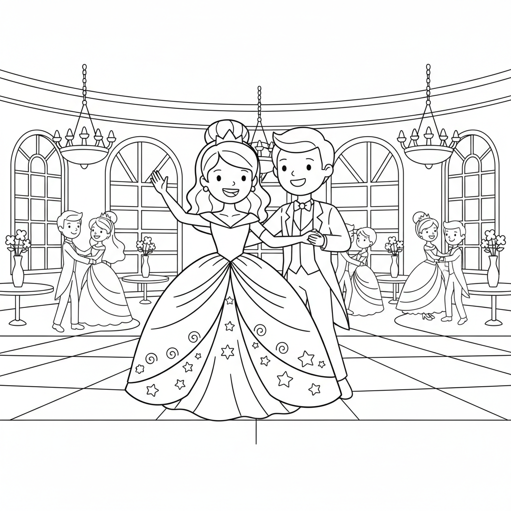 Prinzessin tanzt auf Ball Ausmalbild