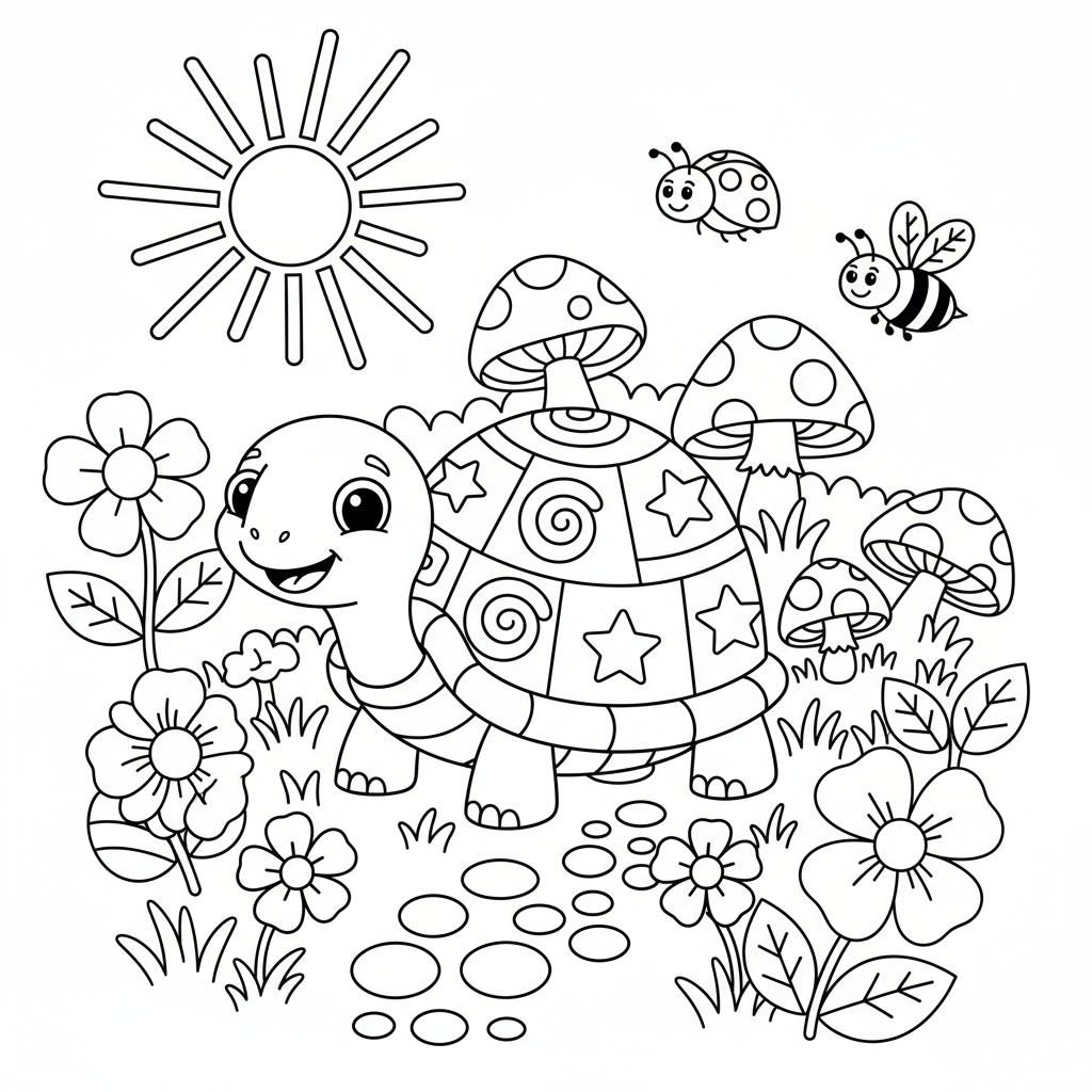 Turtle with Decorated Shell Coloring Page