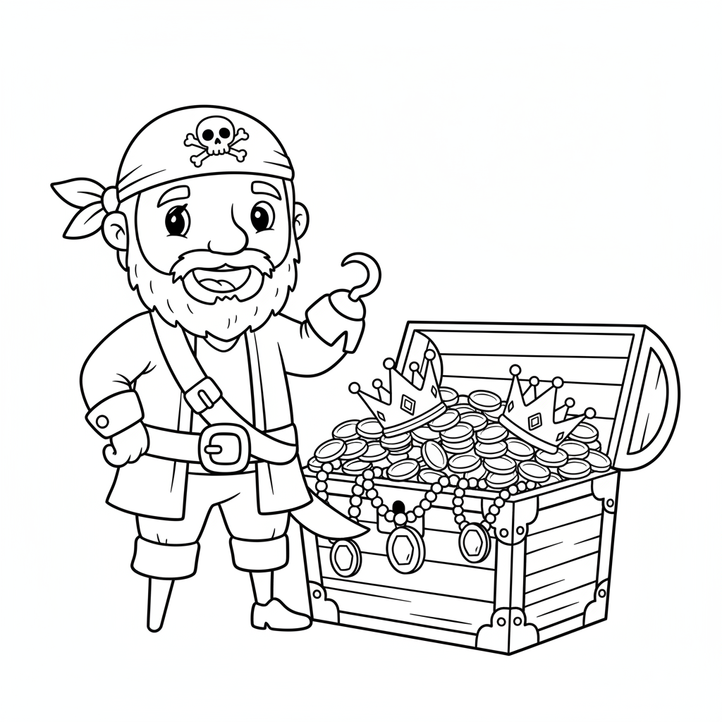 Pirat mit Schatztruhe Ausmalbild