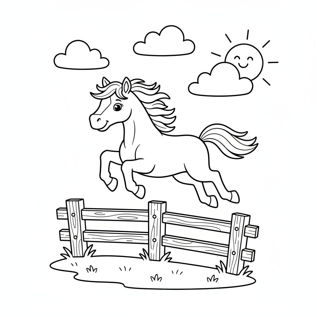 Pferd springt über Zaun Ausmalbild