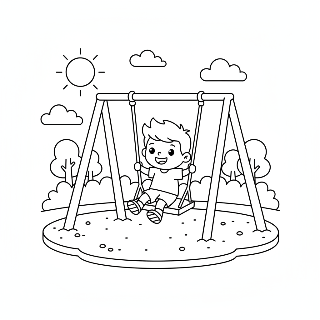 Kind auf Spielplatz-Schaukel Ausmalbild