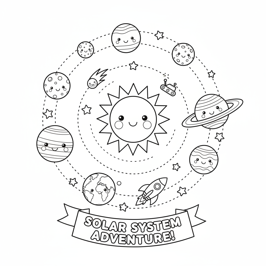 Sonnensystem mit Planeten Ausmalbild