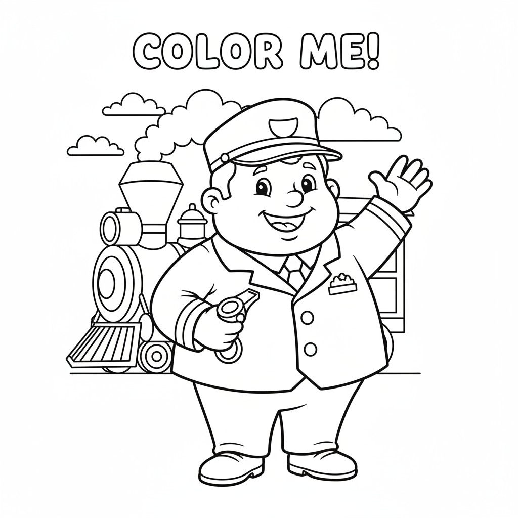 Lokfuehrer winkt Ausmalbild