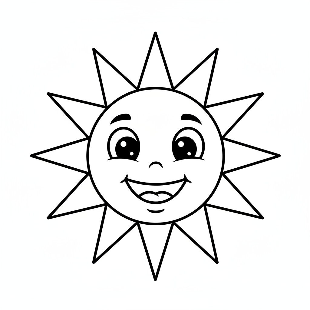 Lachende Sonne mit Strahlen Ausmalbild