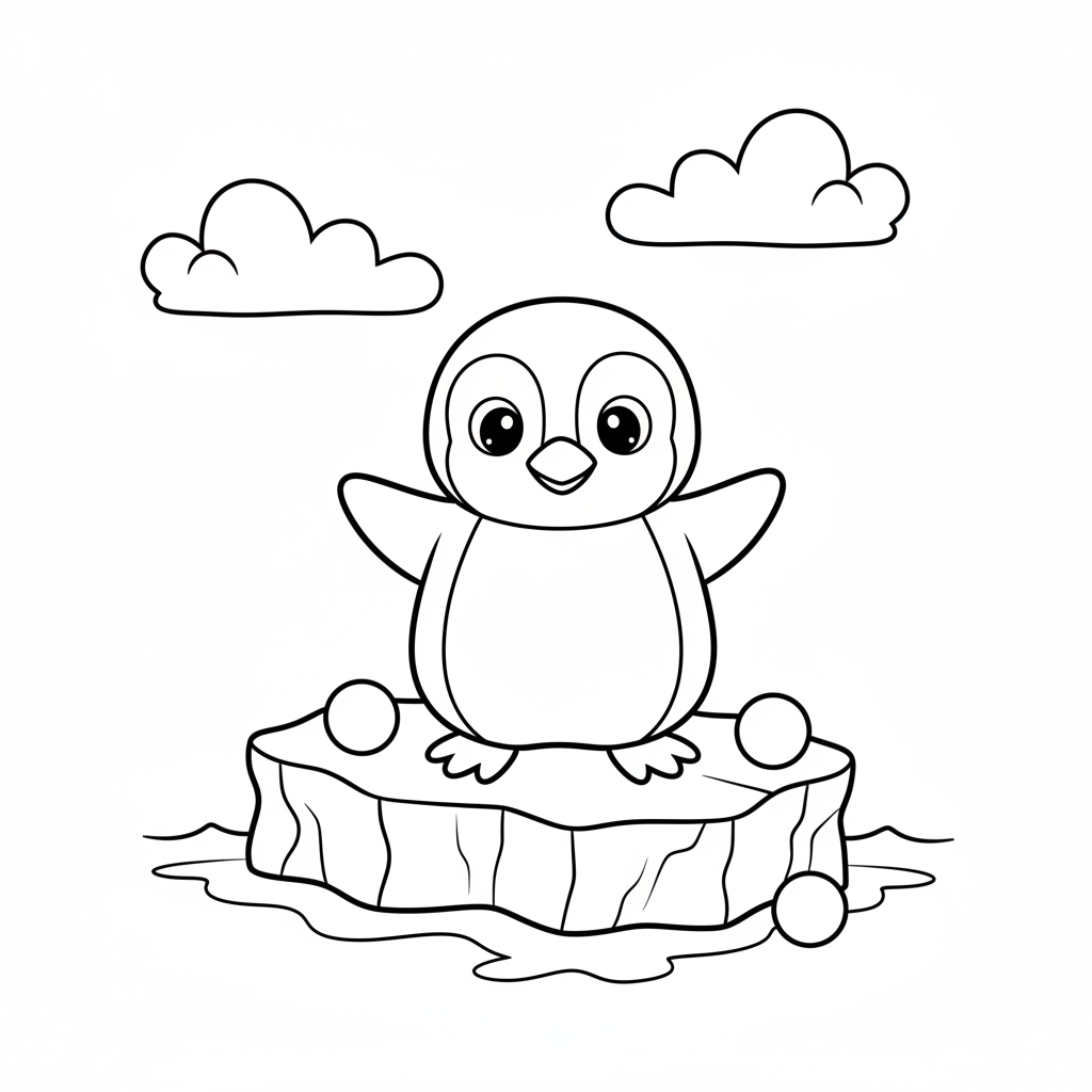Pinguin auf Eis Ausmalbild