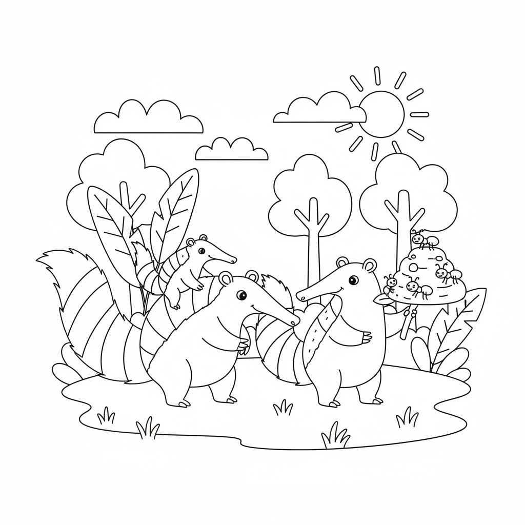 Anteater Family Coloring Page