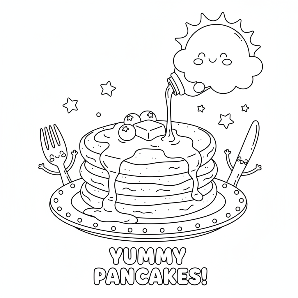Pfannkuchen Stapel mit Sirup Ausmalbild