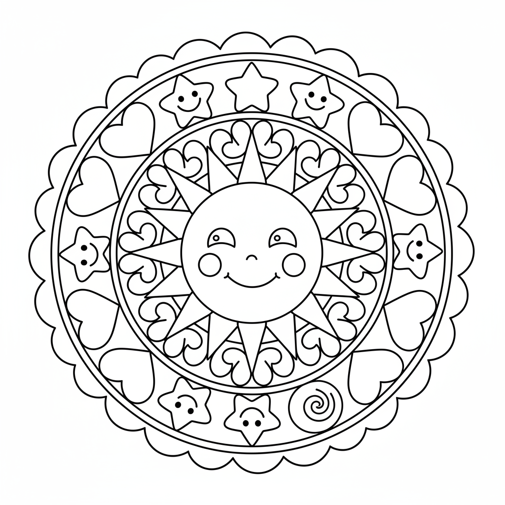 Einfaches Mandala mit großen Formen für Kinder Ausmalbild