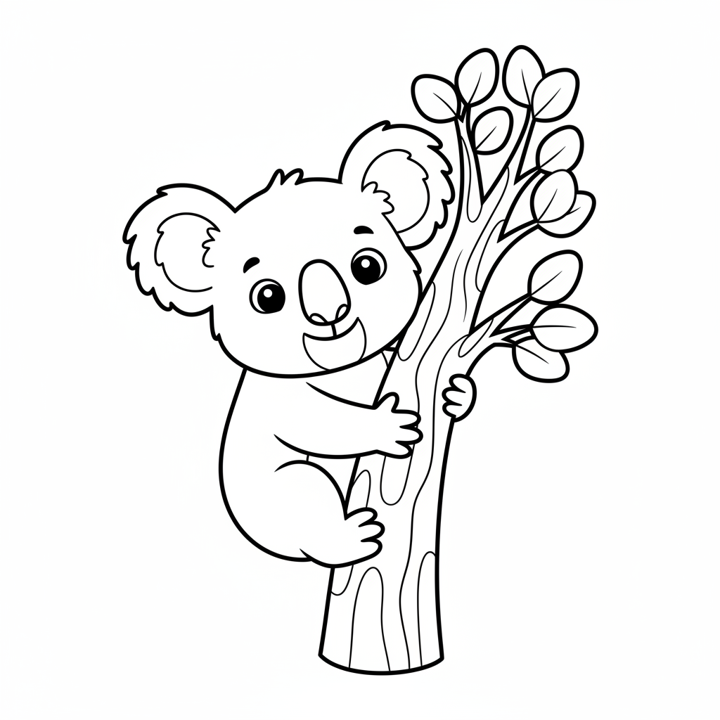 Koala Hugging Eucalyptus Tree Coloring Page