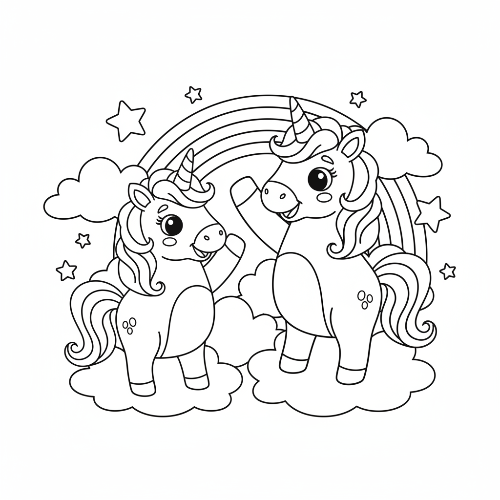 Friendly Einhörner Ausmalbild