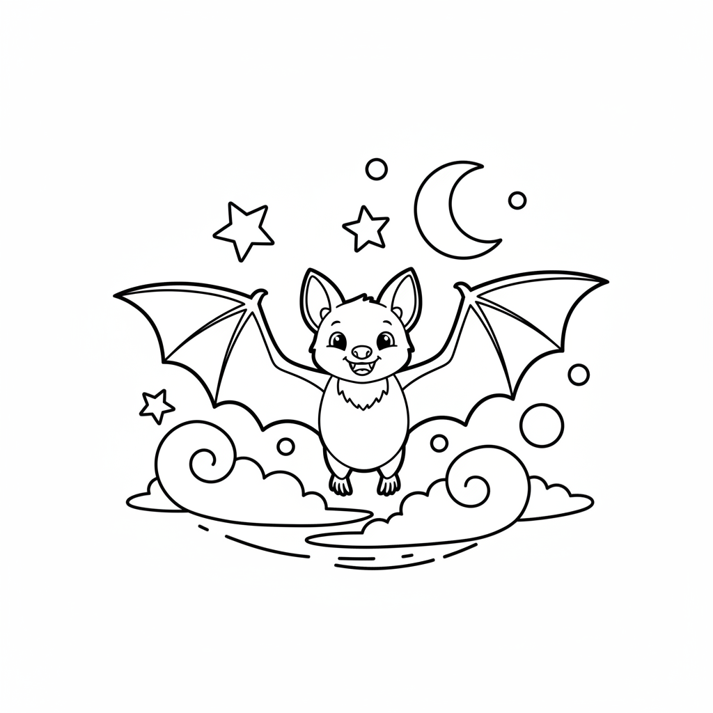 Fledermaus fliegt nachts Ausmalbild