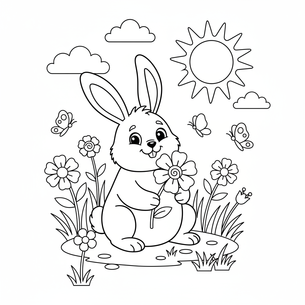 Haeschen auf Fruehlingswiese Ausmalbild