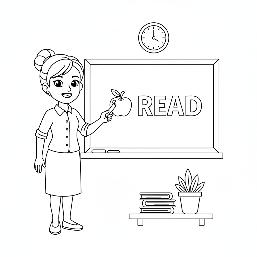 Lehrer an der Tafel Ausmalbild