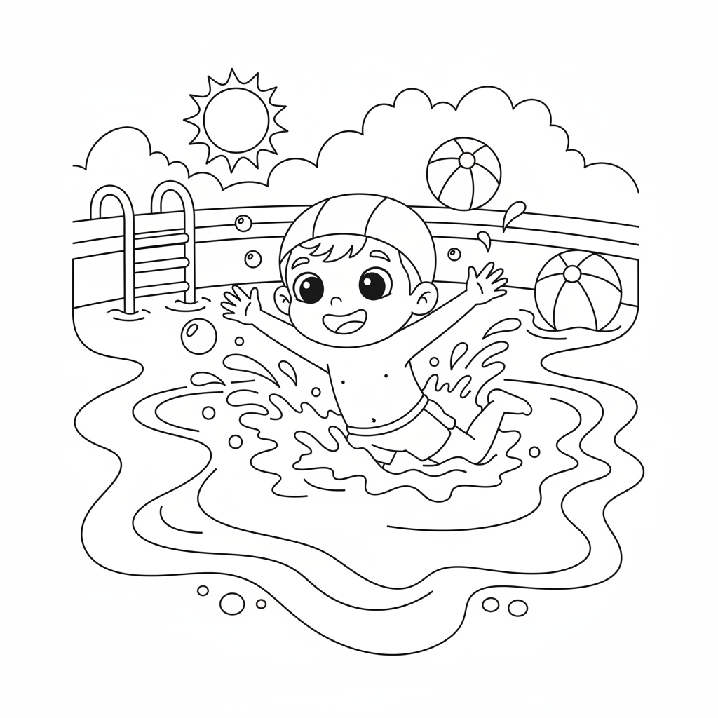 Kind schwimmt im Pool Ausmalbild