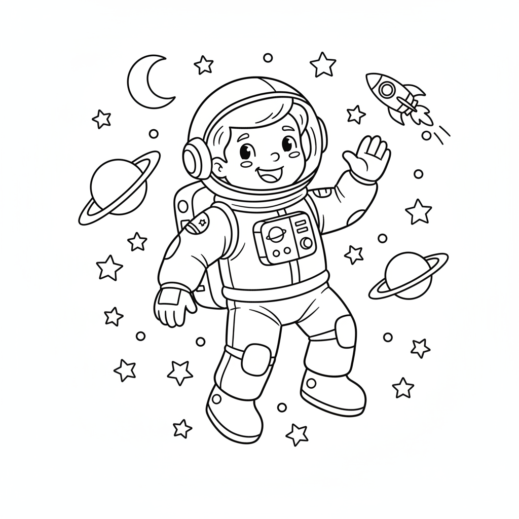 Astronaut schwebt im Weltall Ausmalbild