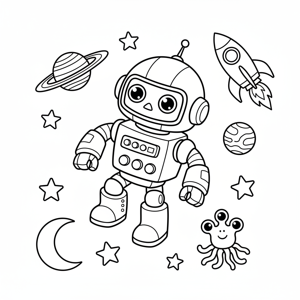 Roboter im Weltraum Ausmalbild