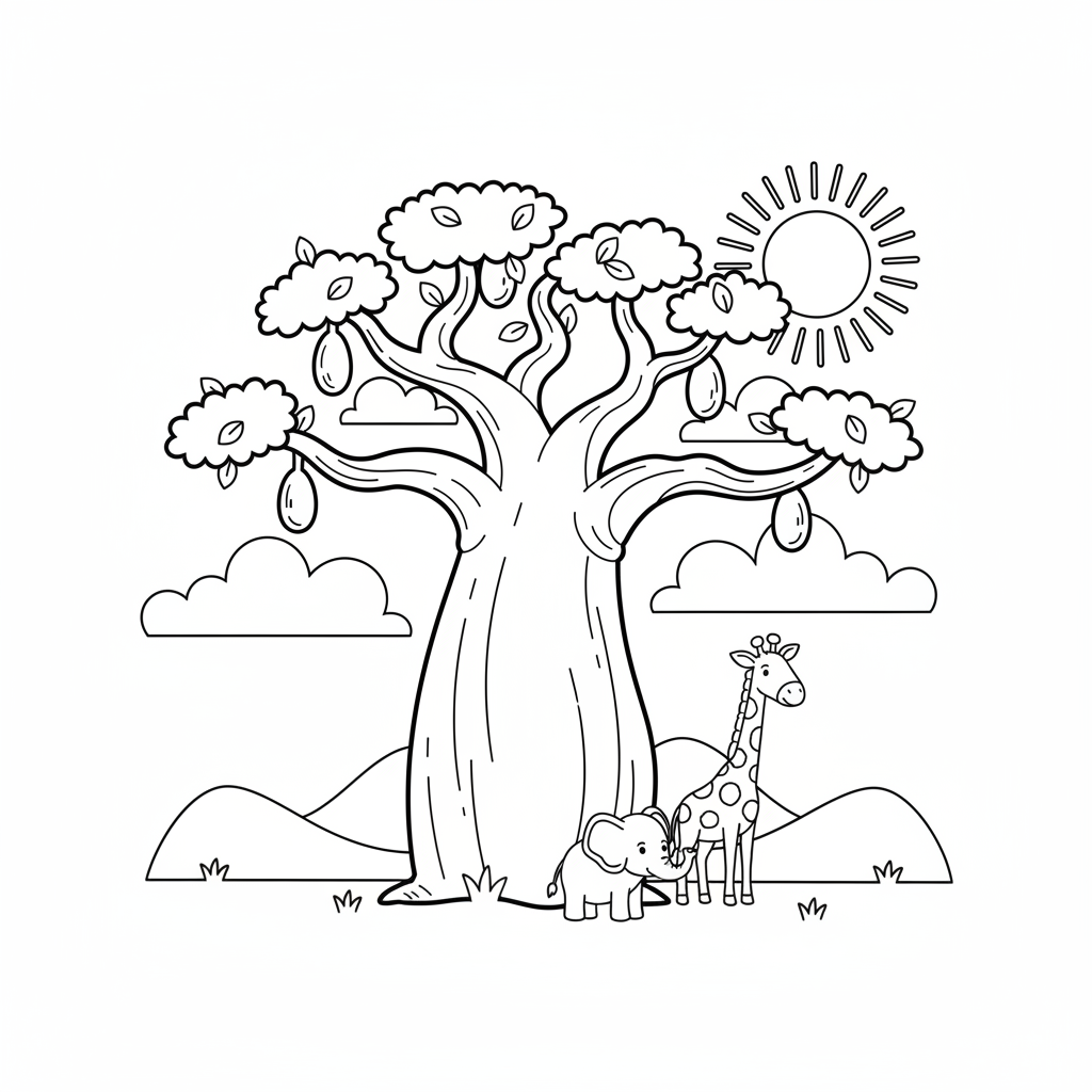 Baobab Baum Afrika Ausmalbild