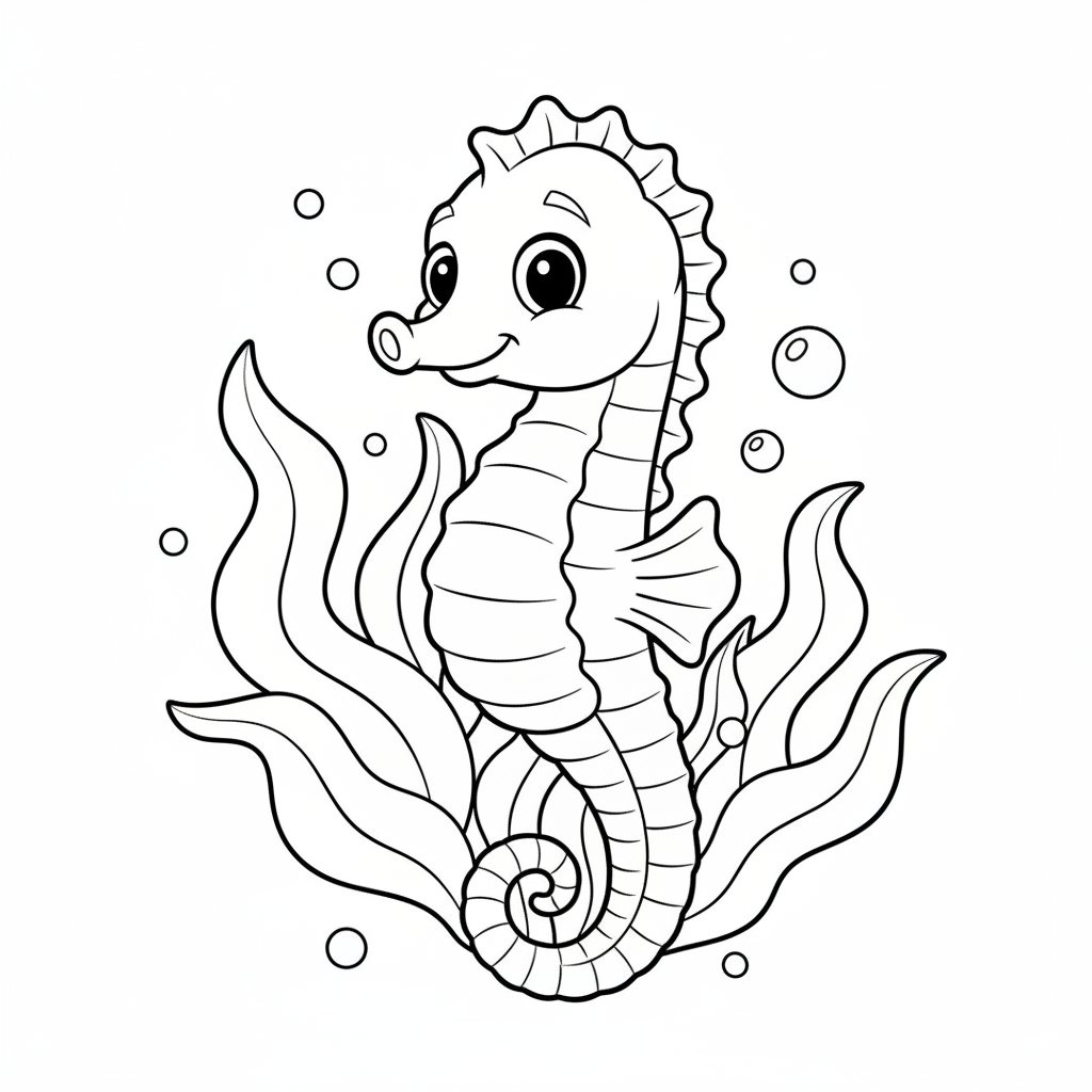 Seepferdchen im Seetang Ausmalbild