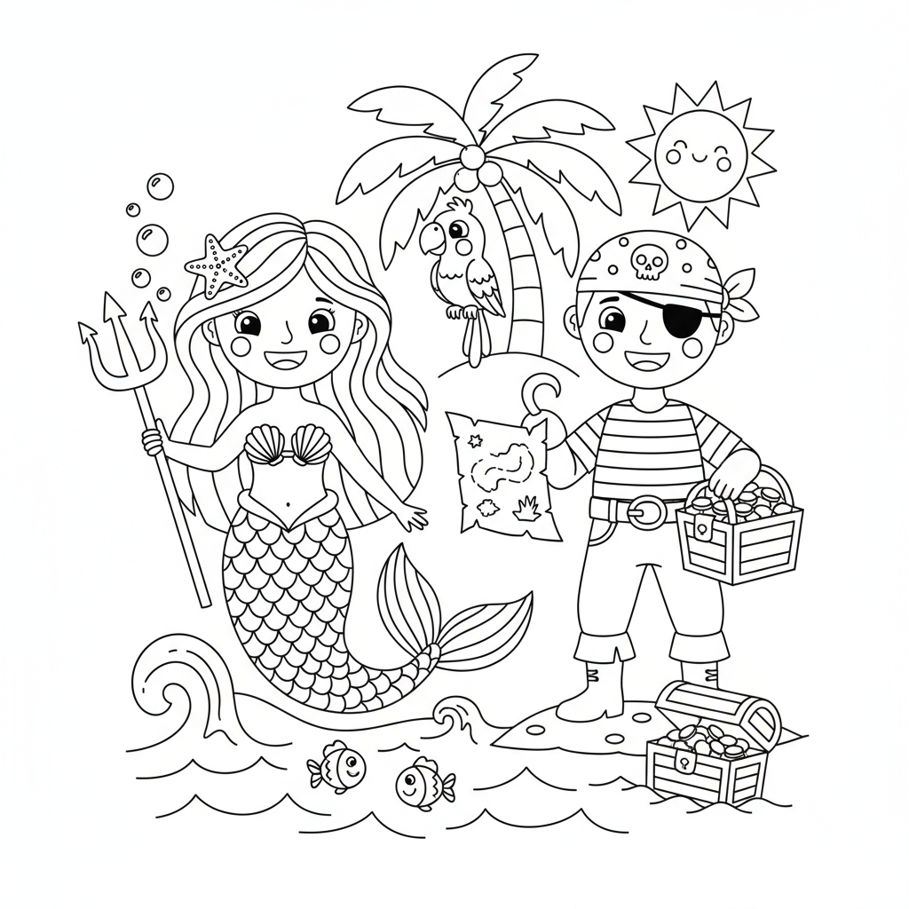 Meerjungfrau und Pirat Ausmalbild
