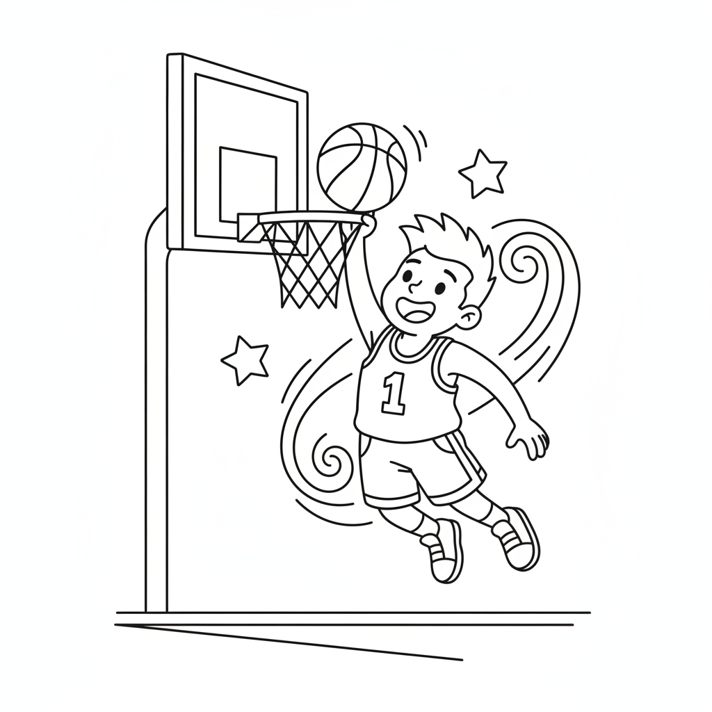Basketball-Dunk Ausmalbild