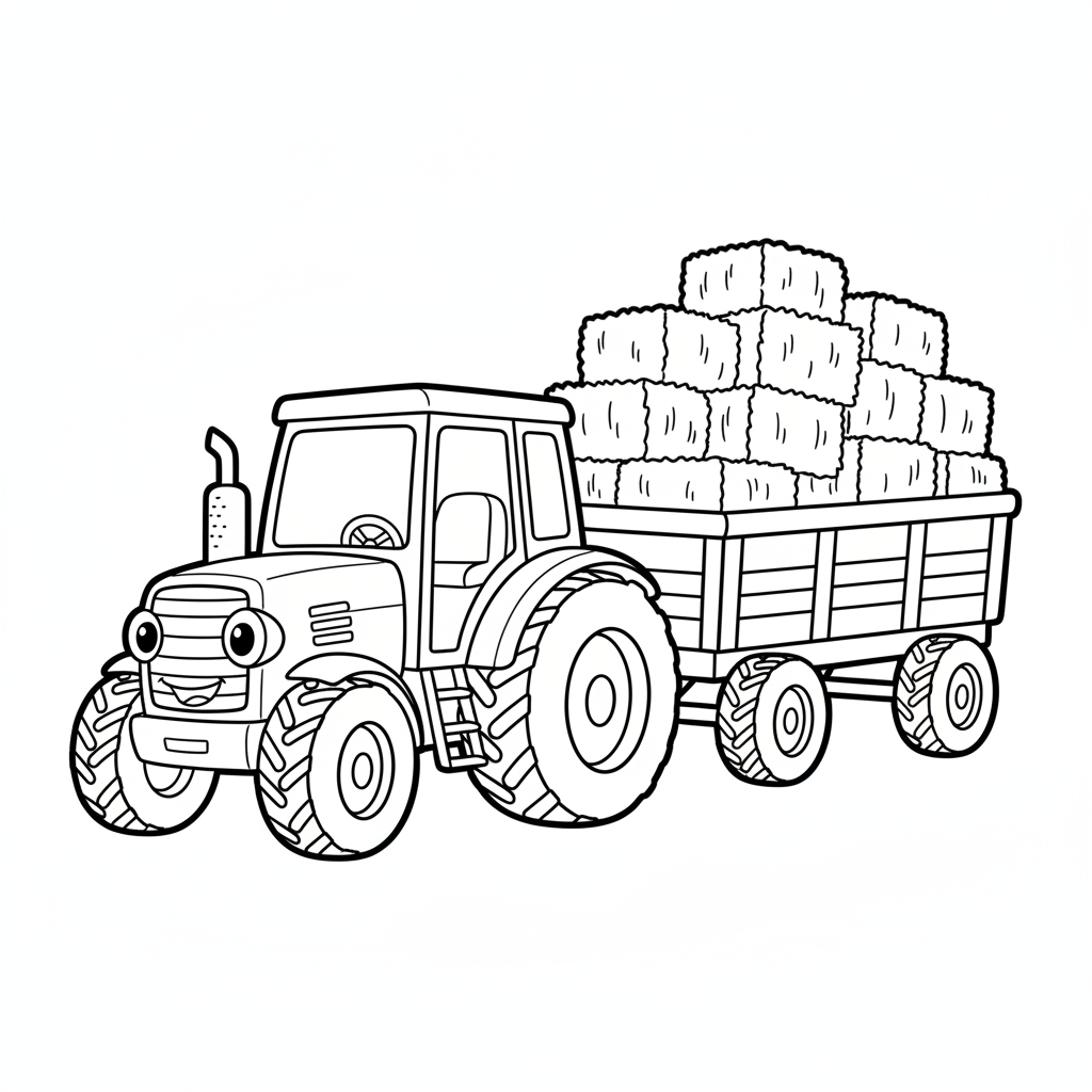 Traktor mit Heuballen Anhänger Ausmalbild