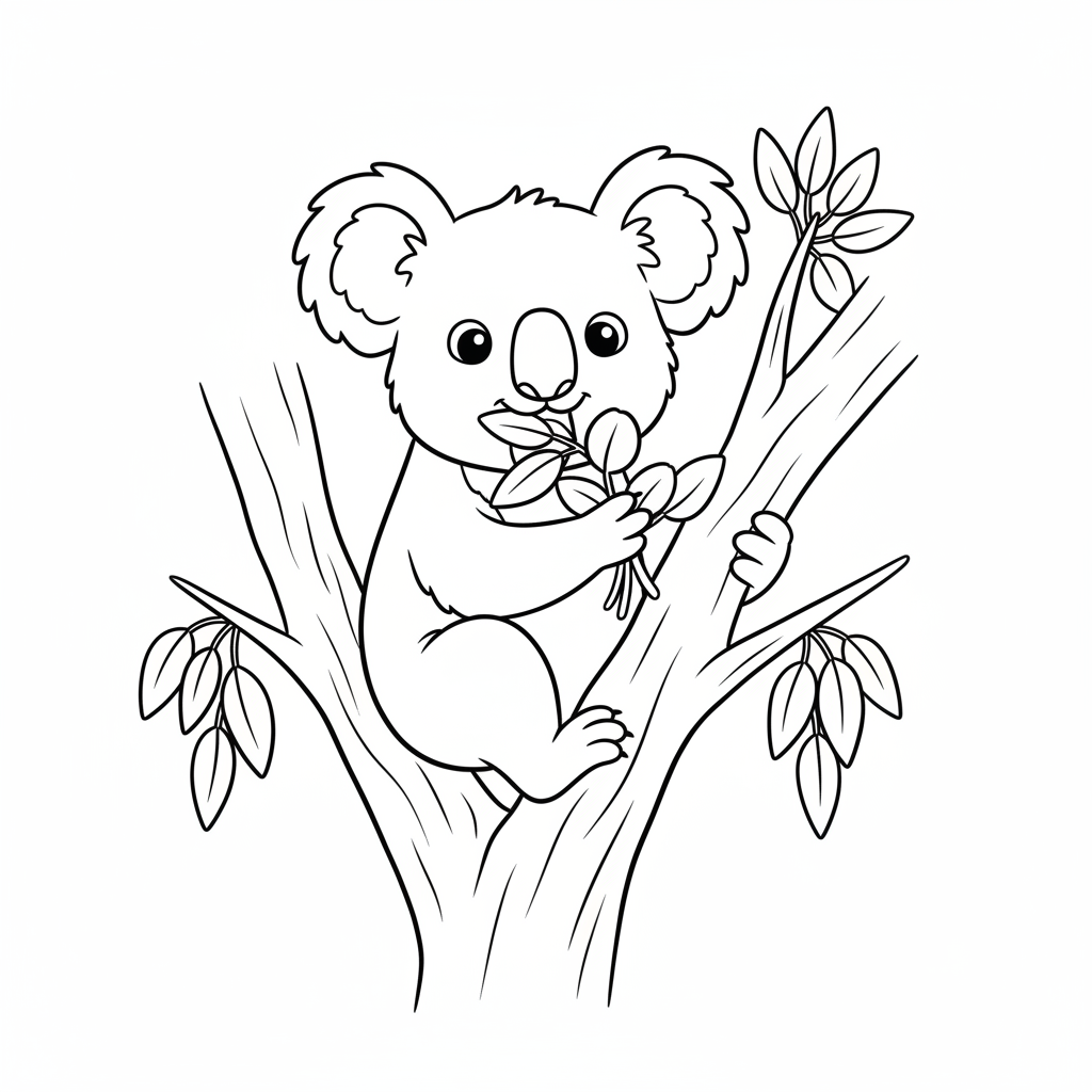 Koala Eating Eucalyptus Leaves Coloring Page
