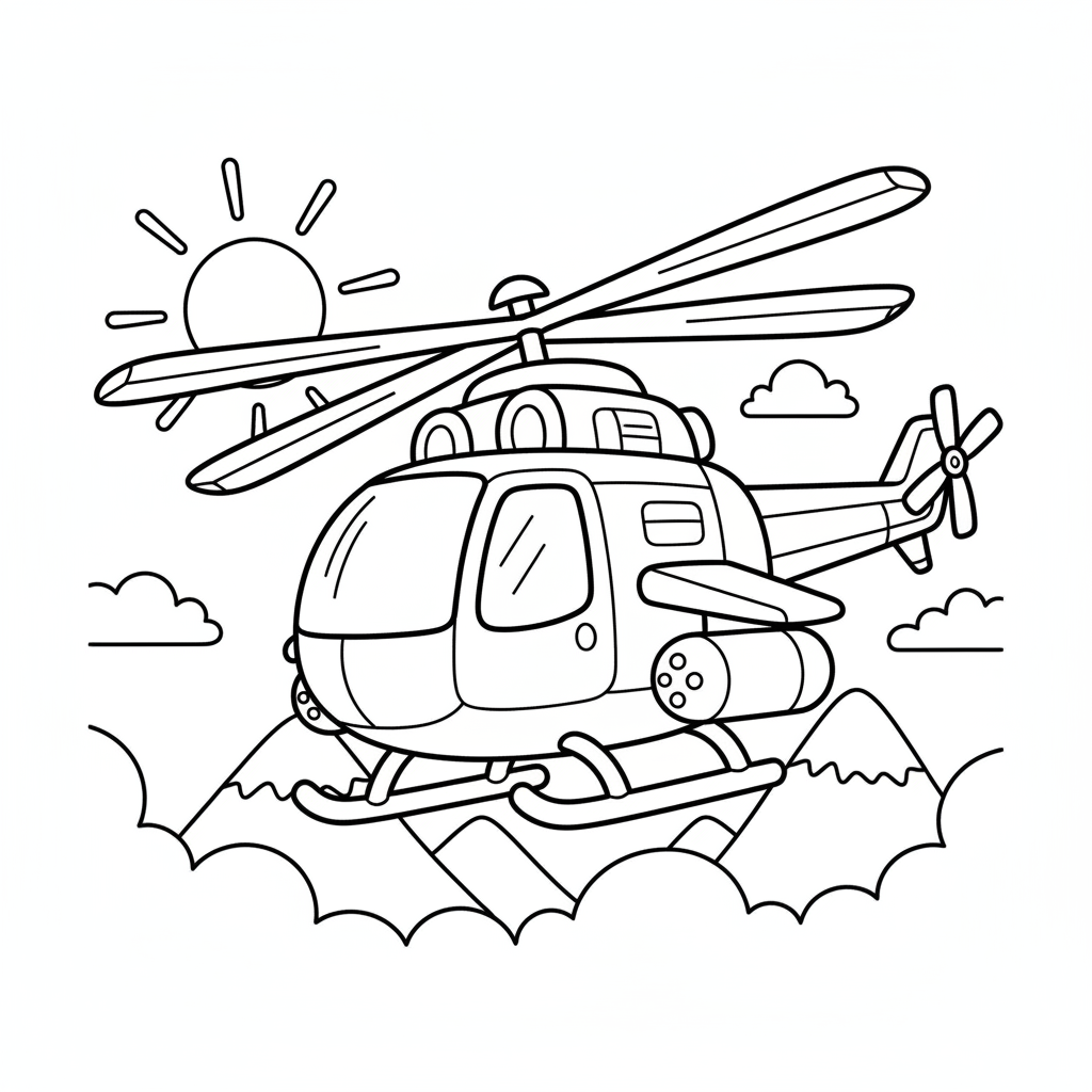 Militärhubschrauber im Flug Ausmalbild