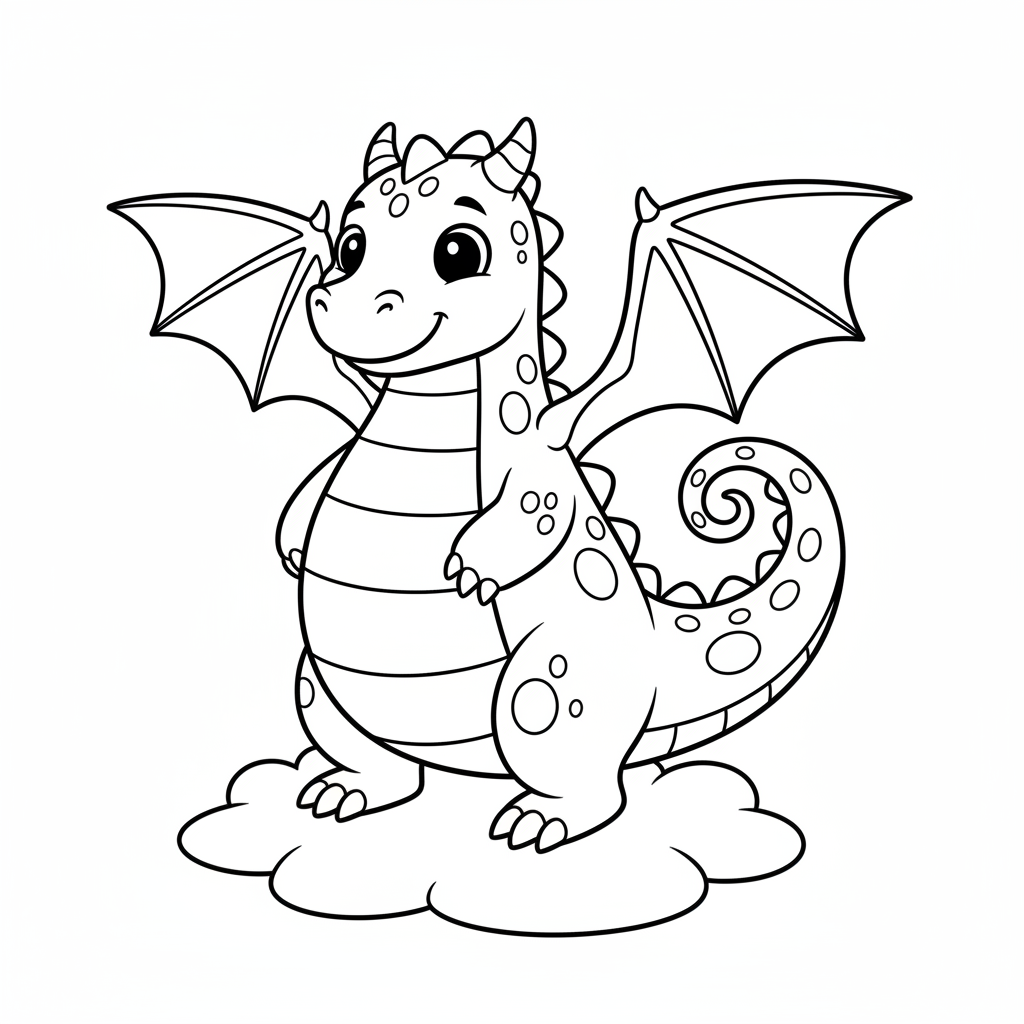 Süßer Drache mit Flügeln Ausmalbild