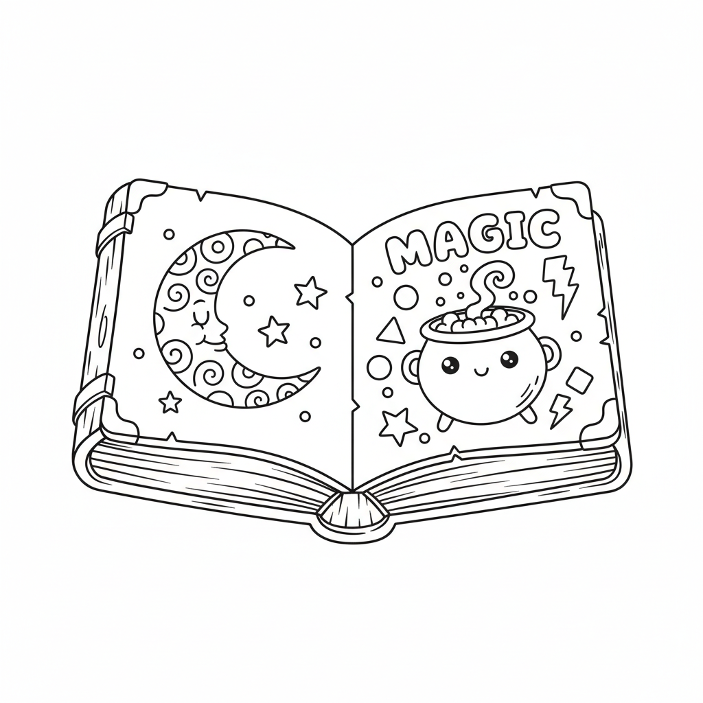 Zauberbuch mit Symbolen Ausmalbild