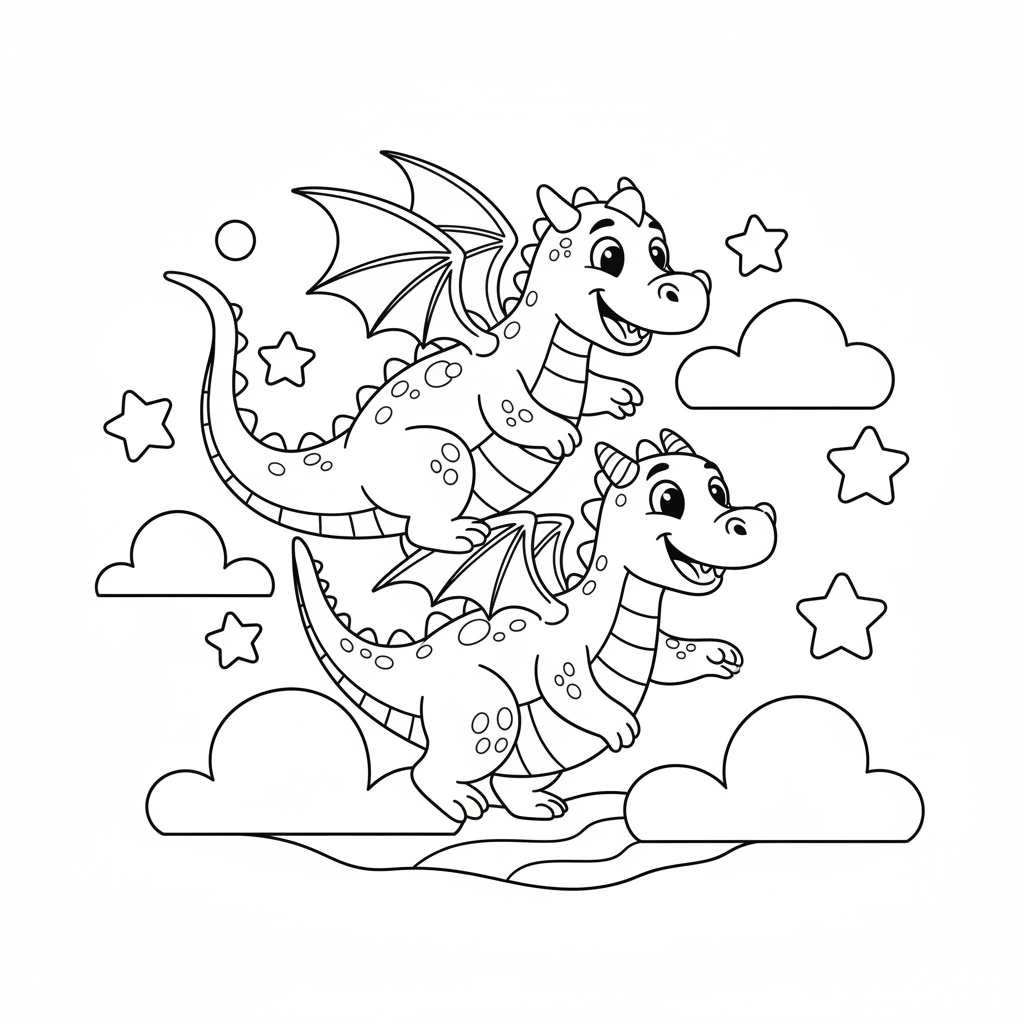 Zwei Drachen spielen zusammen Ausmalbild