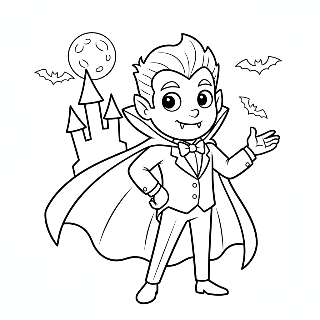 Vampir mit Umhang Ausmalbild